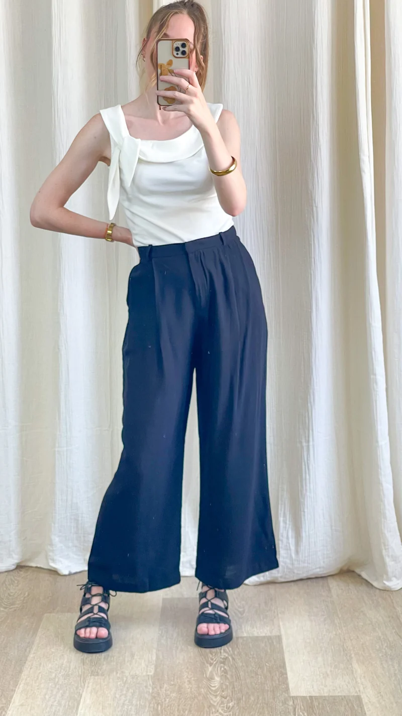 Pantalon Sofia - Pantalon large fluide noir taille élastique