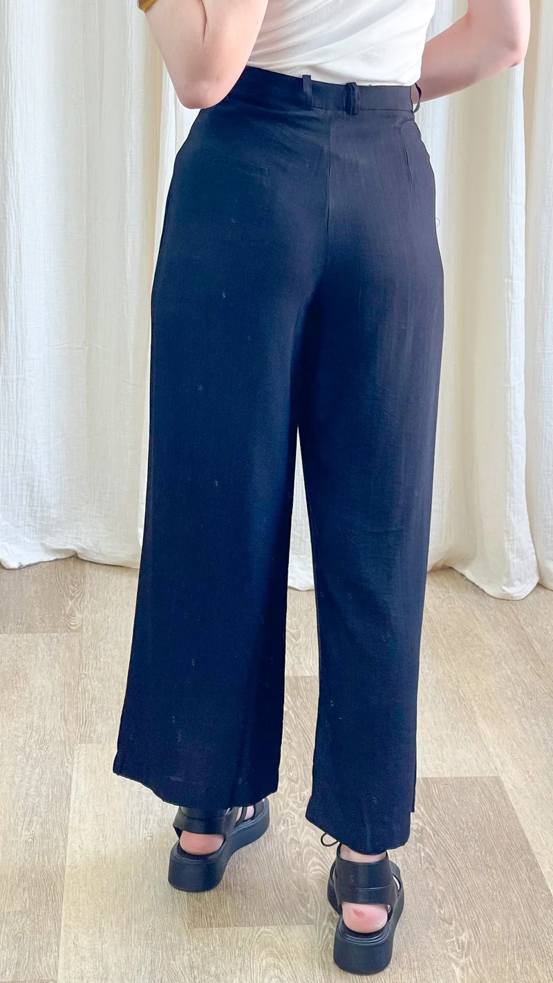 Pantalon Sofia - Pantalon large fluide noir taille élastique