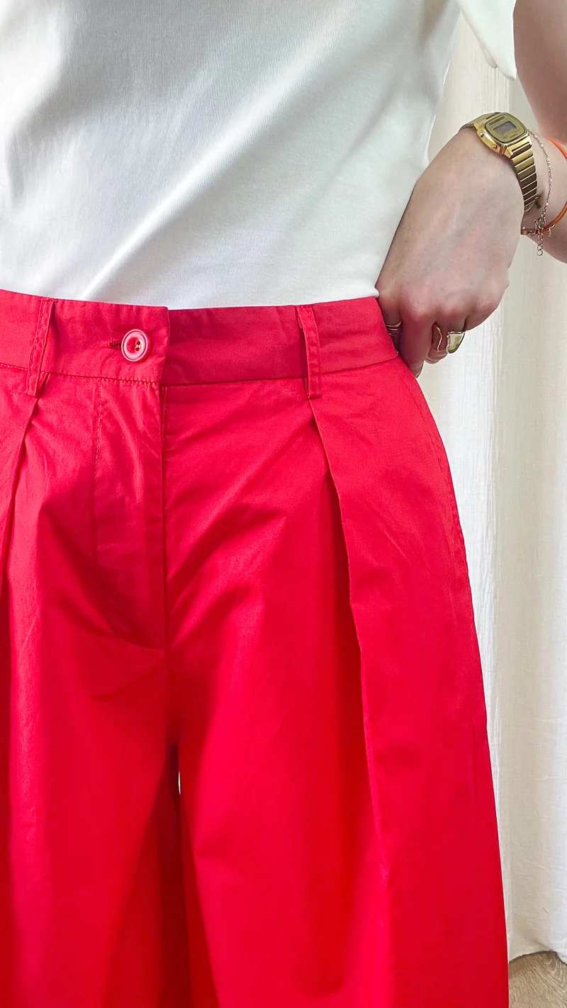 Pantalon Lison - Pantalon ballon rouge taille haute plissé