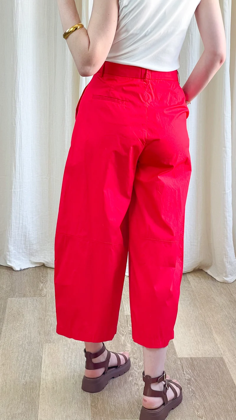 Pantalon Lison - Pantalon ballon rouge taille haute plissé