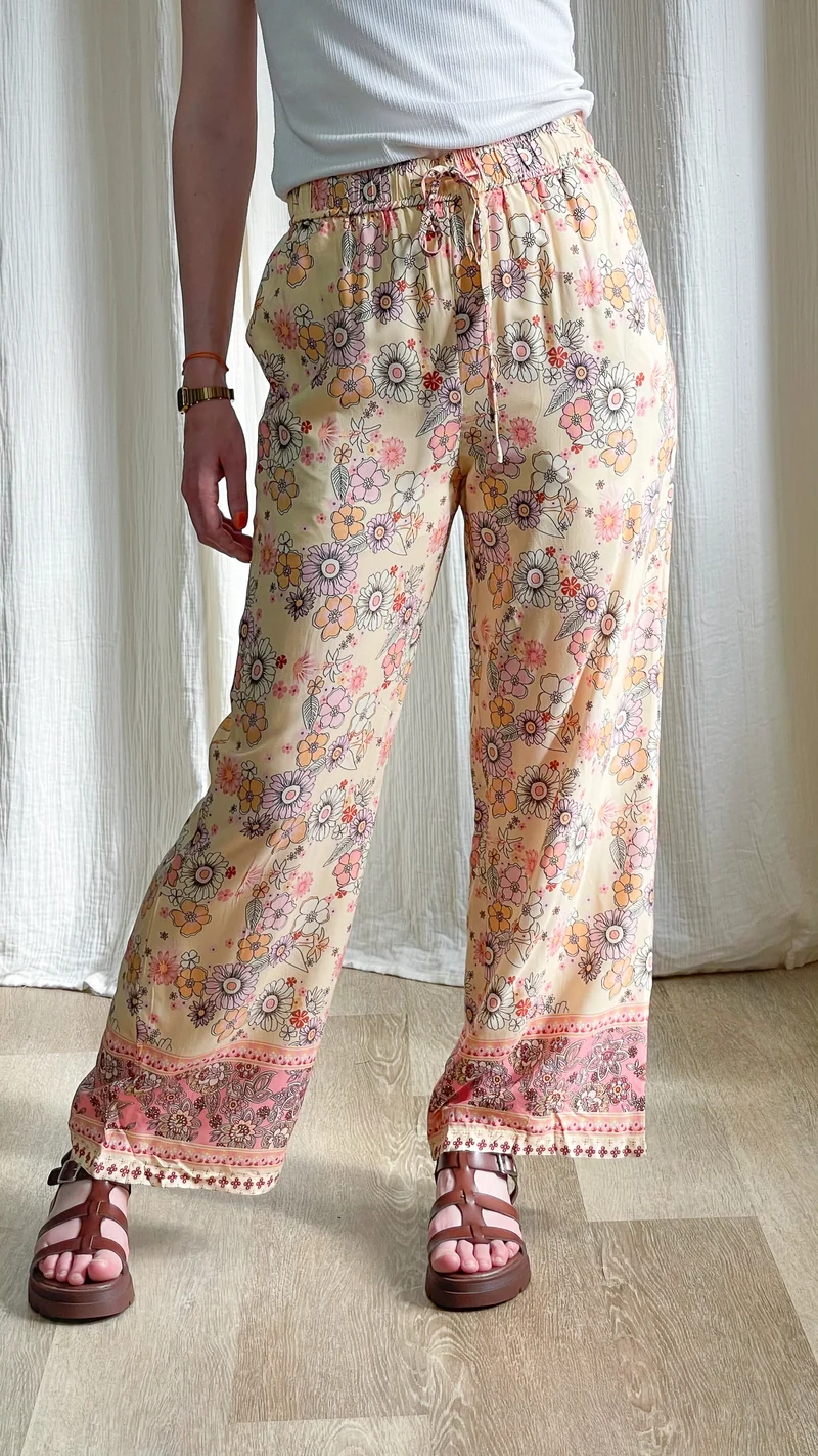 Pantalon Rose - Pantalon fluide imprimé fleurs bohème