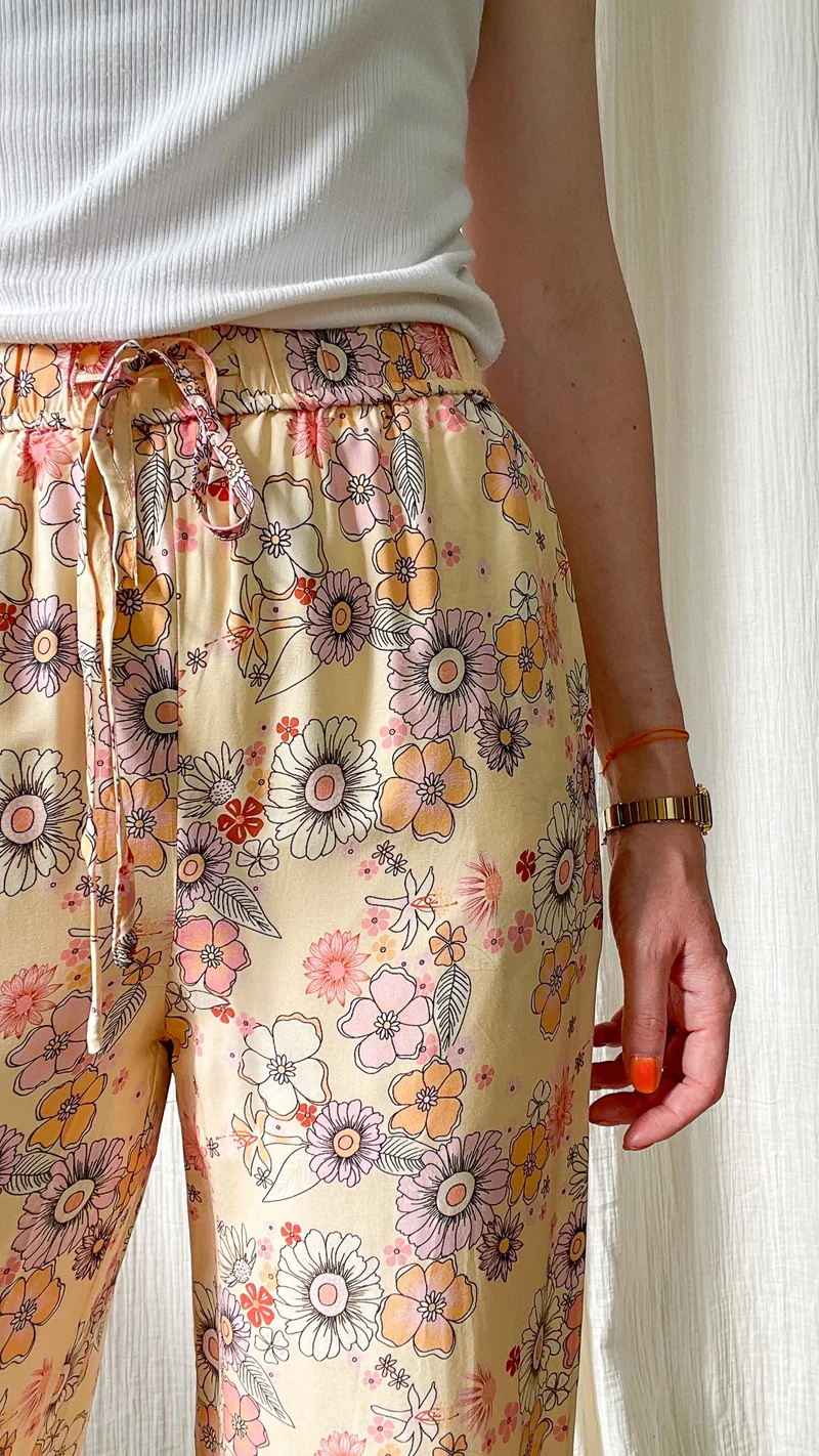 Pantalon Rose - Pantalon fluide imprimé fleurs bohème