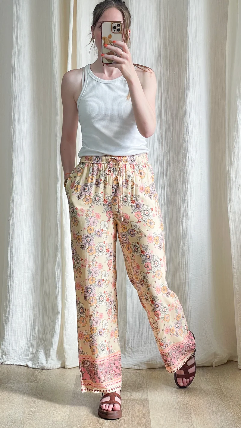 Pantalon Rose - Pantalon fluide imprimé fleurs bohème