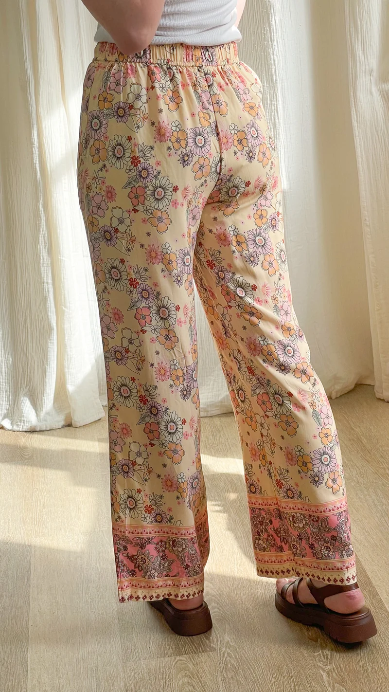 Pantalon Rose - Pantalon fluide imprimé fleurs bohème