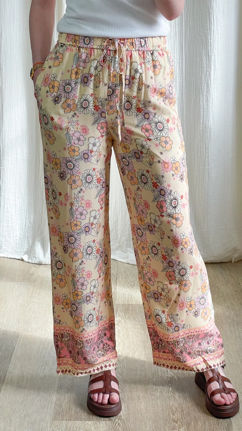 Pantalon Rose - Pantalon fluide imprimé fleurs bohème