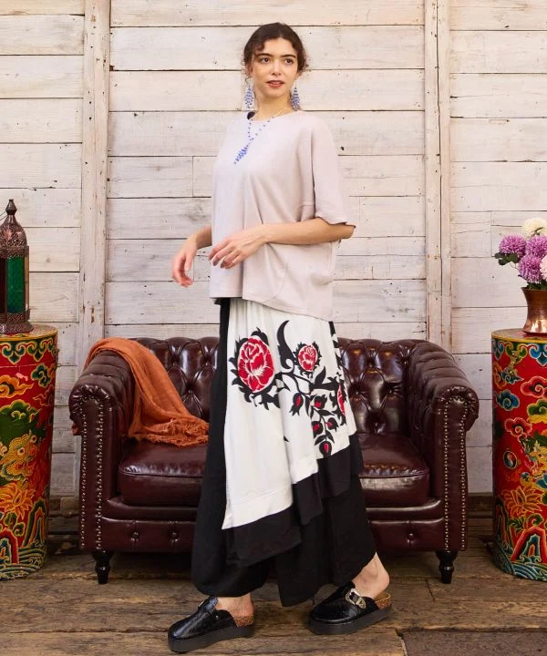 Pantalon asymétrique à fleurs Suzani