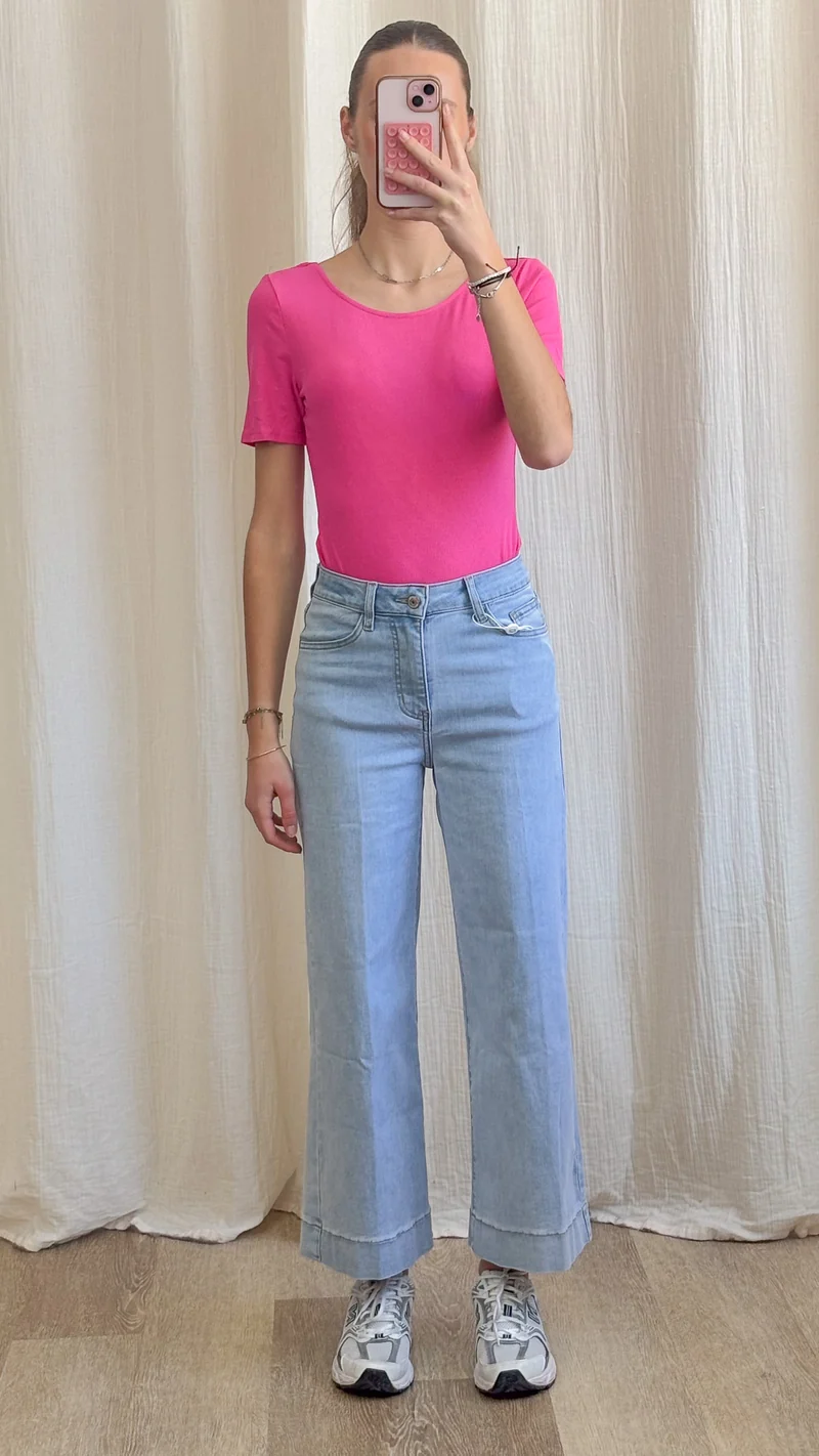 Body Paula – Body manches courtes rose fuchsia dos dentelle