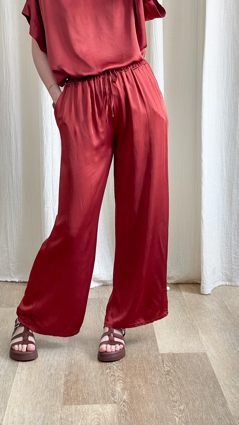 Pantalon Sophie - Pantalon fluide satiné taille élastique