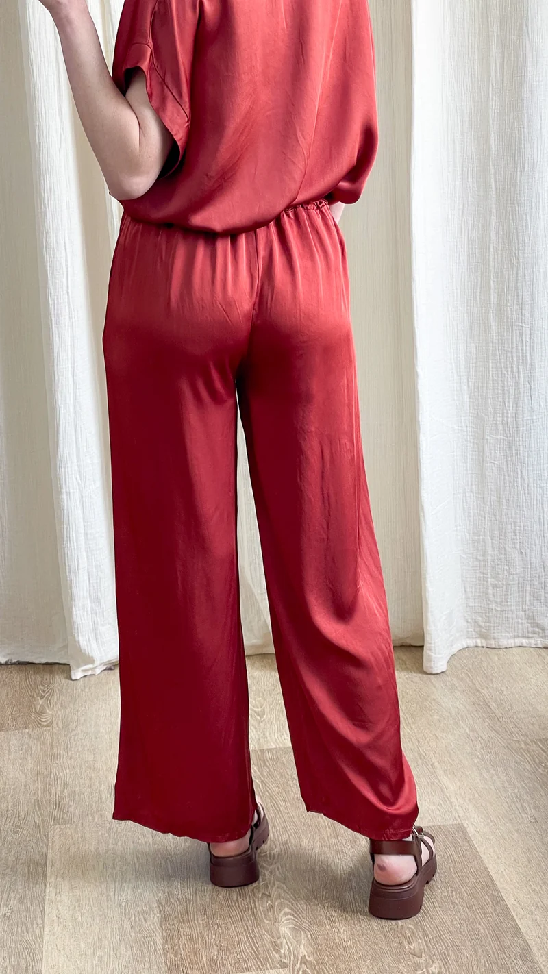 Pantalon Sophie - Pantalon fluide satiné taille élastique