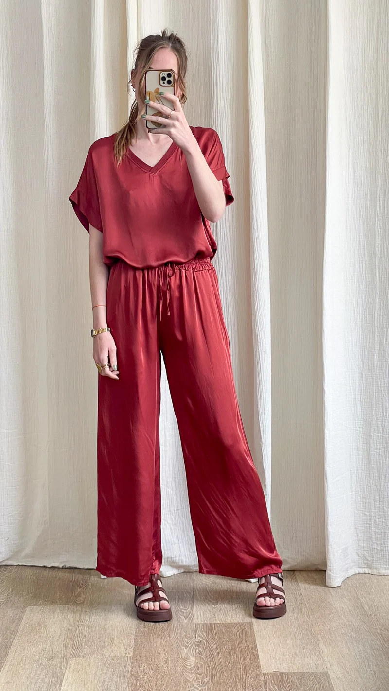 Pantalon Sophie - Pantalon fluide satiné taille élastique