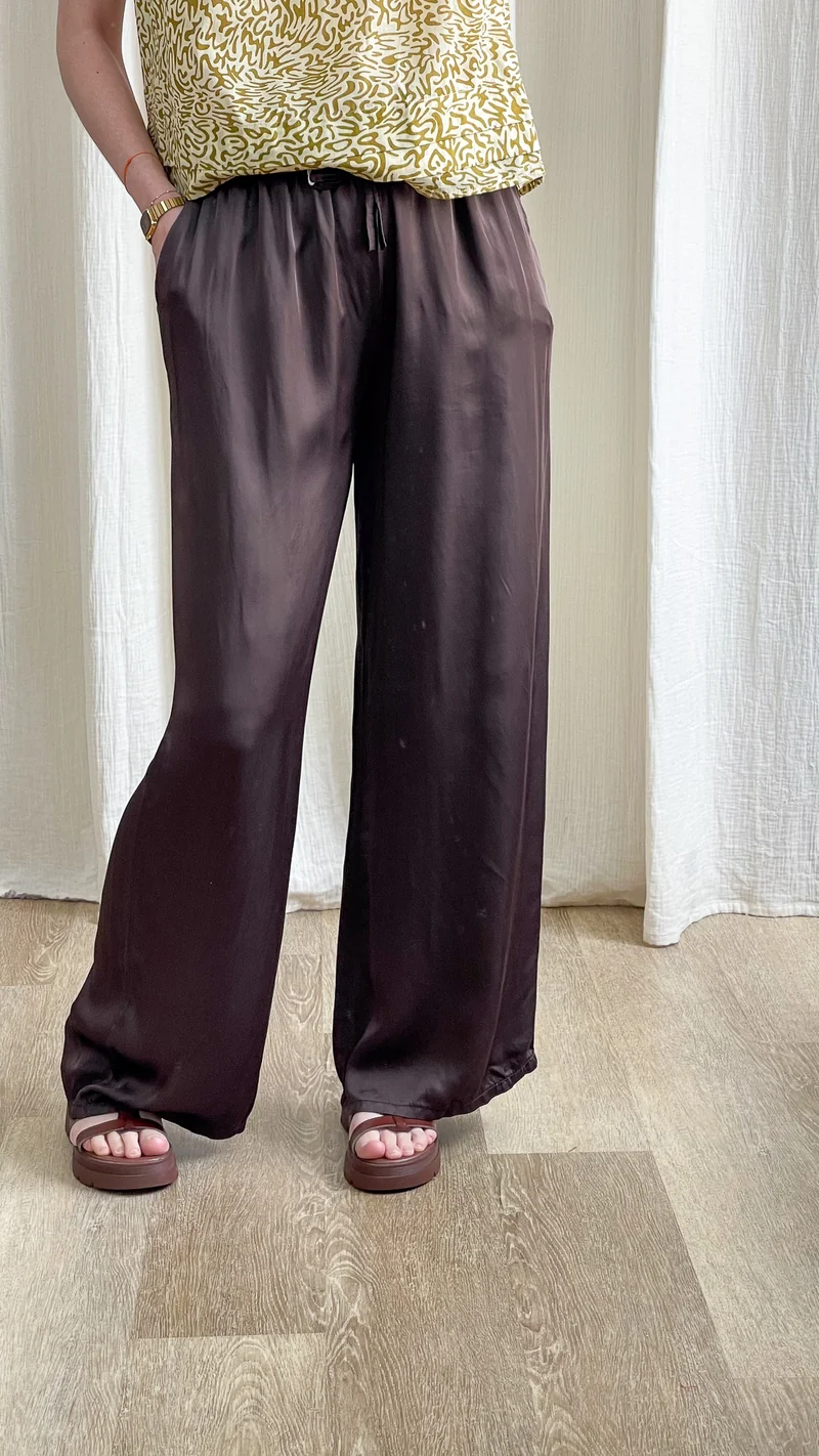 Pantalon Sophie - Pantalon fluide satiné taille élastique