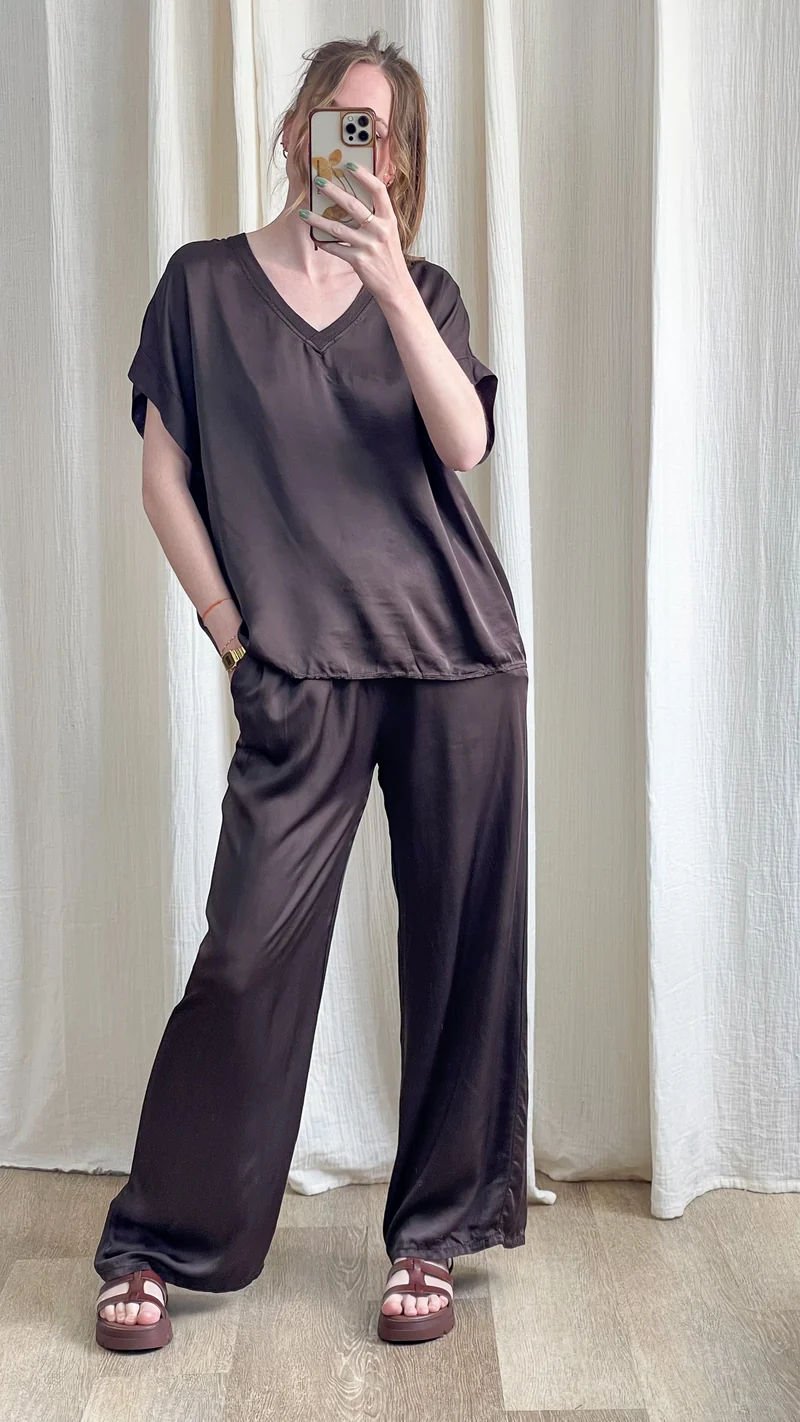 Pantalon Sophie - Pantalon fluide satiné taille élastique