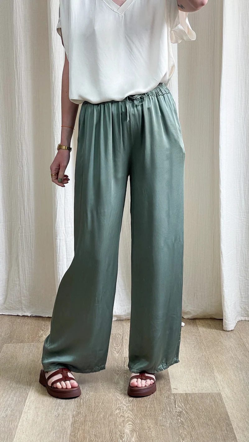 Pantalon Sophie - Pantalon fluide satiné taille élastique