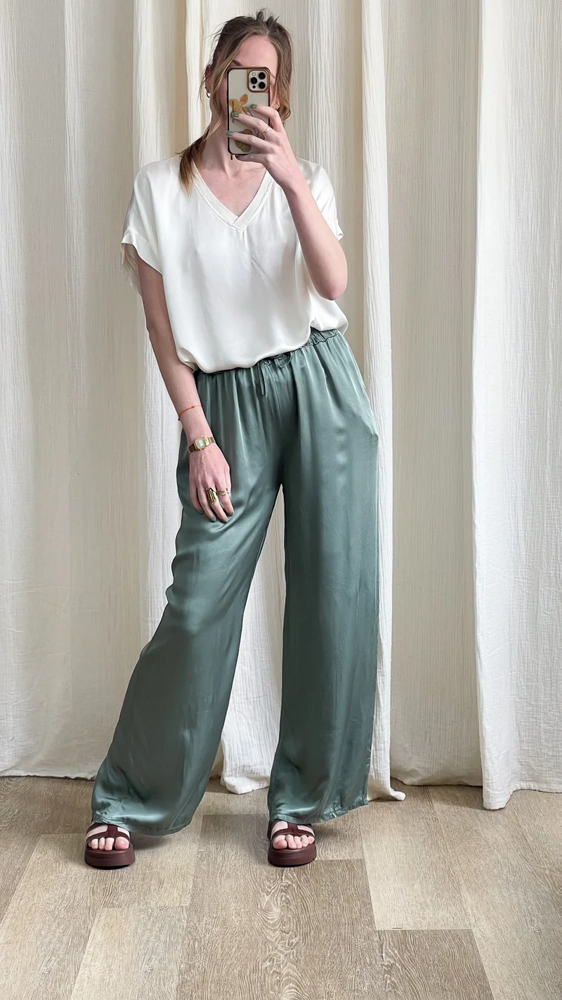 Pantalon Sophie - Pantalon fluide satiné taille élastique