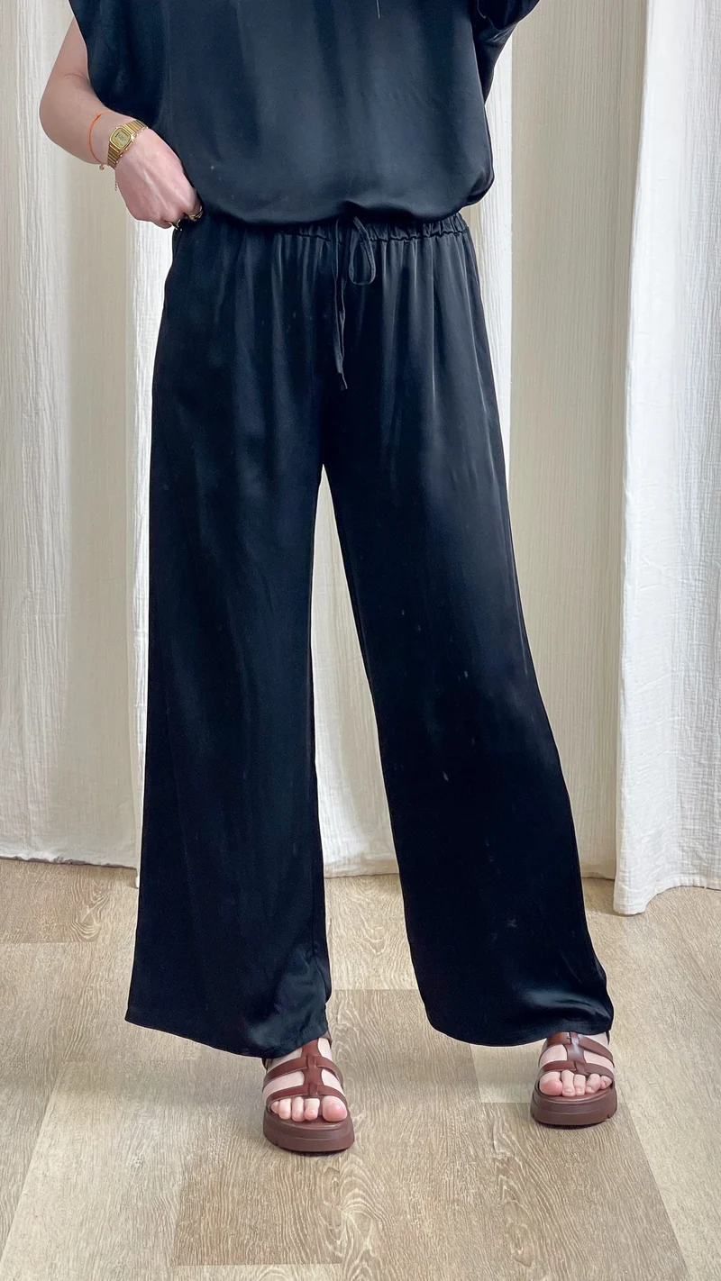 Pantalon Sophie - Pantalon fluide satiné taille élastique