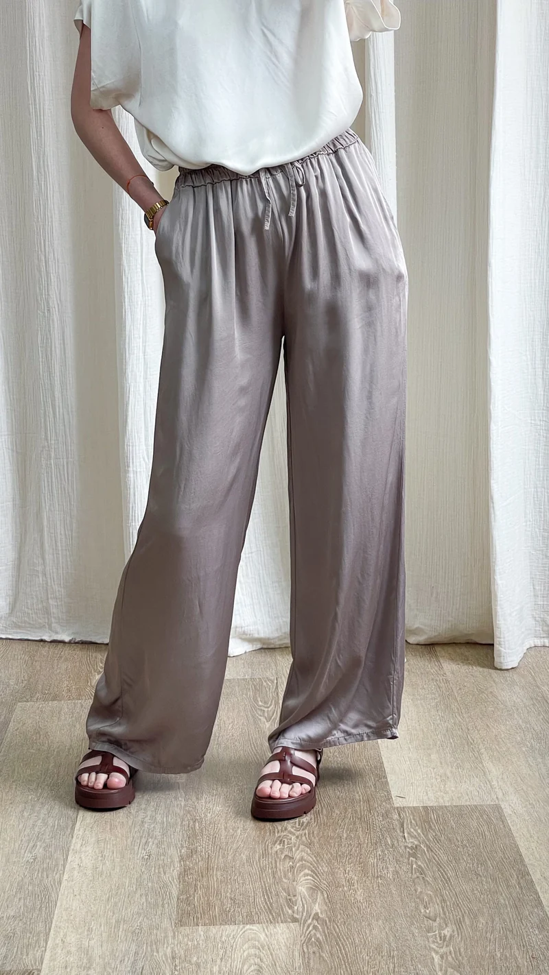 Pantalon Sophie - Pantalon fluide satiné taille élastique