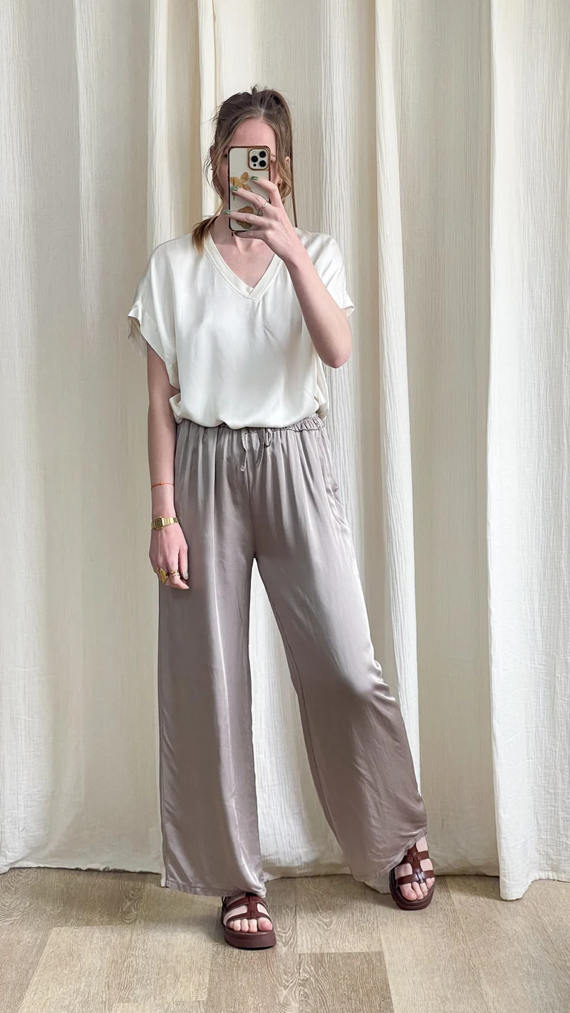Pantalon Sophie - Pantalon fluide satiné taille élastique