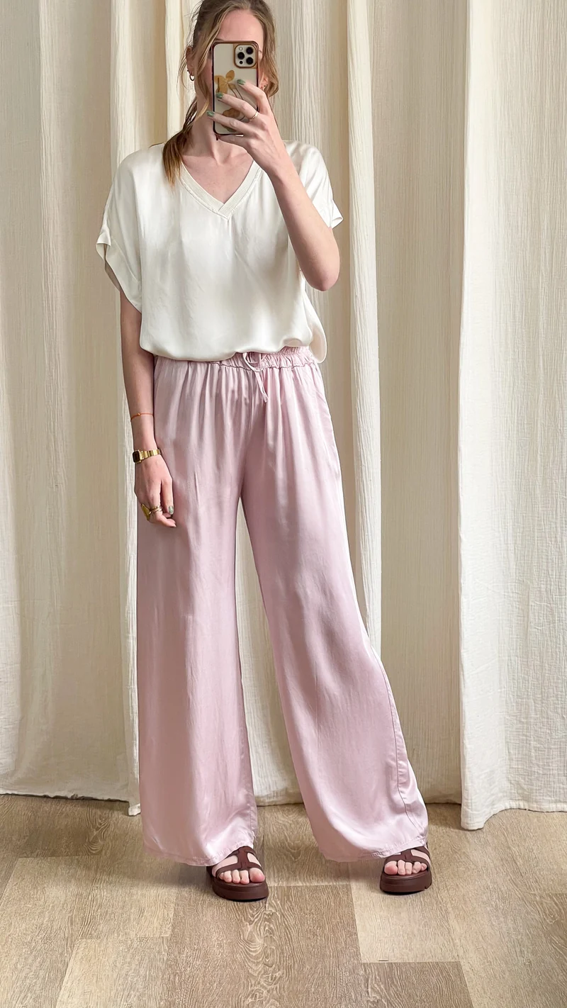 Pantalon Sophie - Pantalon fluide satiné taille élastique