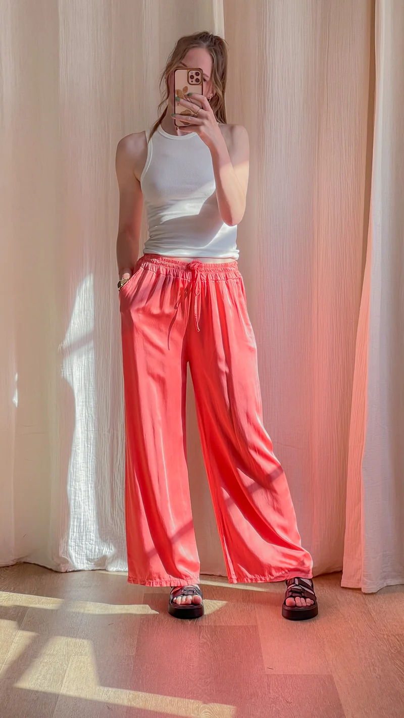 Pantalon Sophie - Pantalon fluide satiné taille élastique