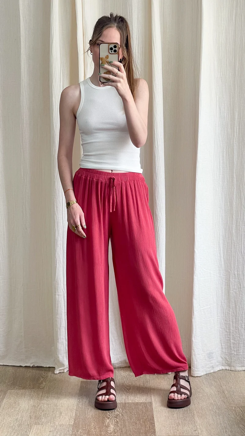 Pantalon Alice - Pantalon en viscose fluide large taille élastique