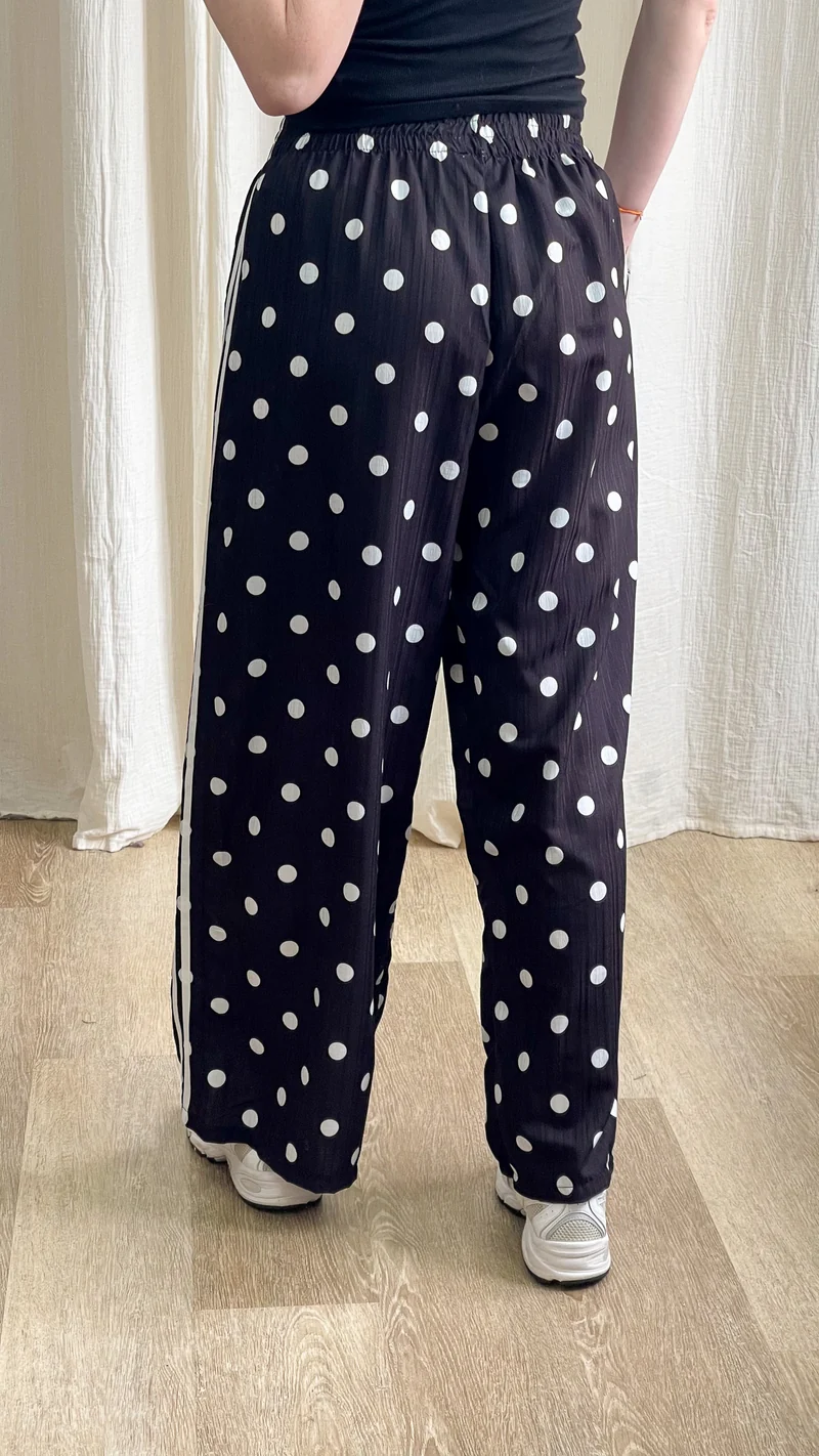 Pantalon Doti - Pantalon large fluide à pois avec bandes latérales