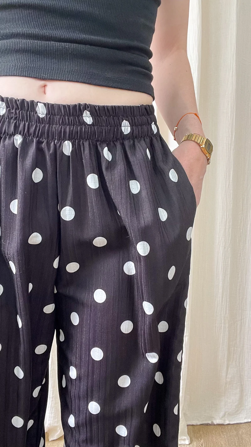 Pantalon Doti - Pantalon large fluide à pois avec bandes latérales