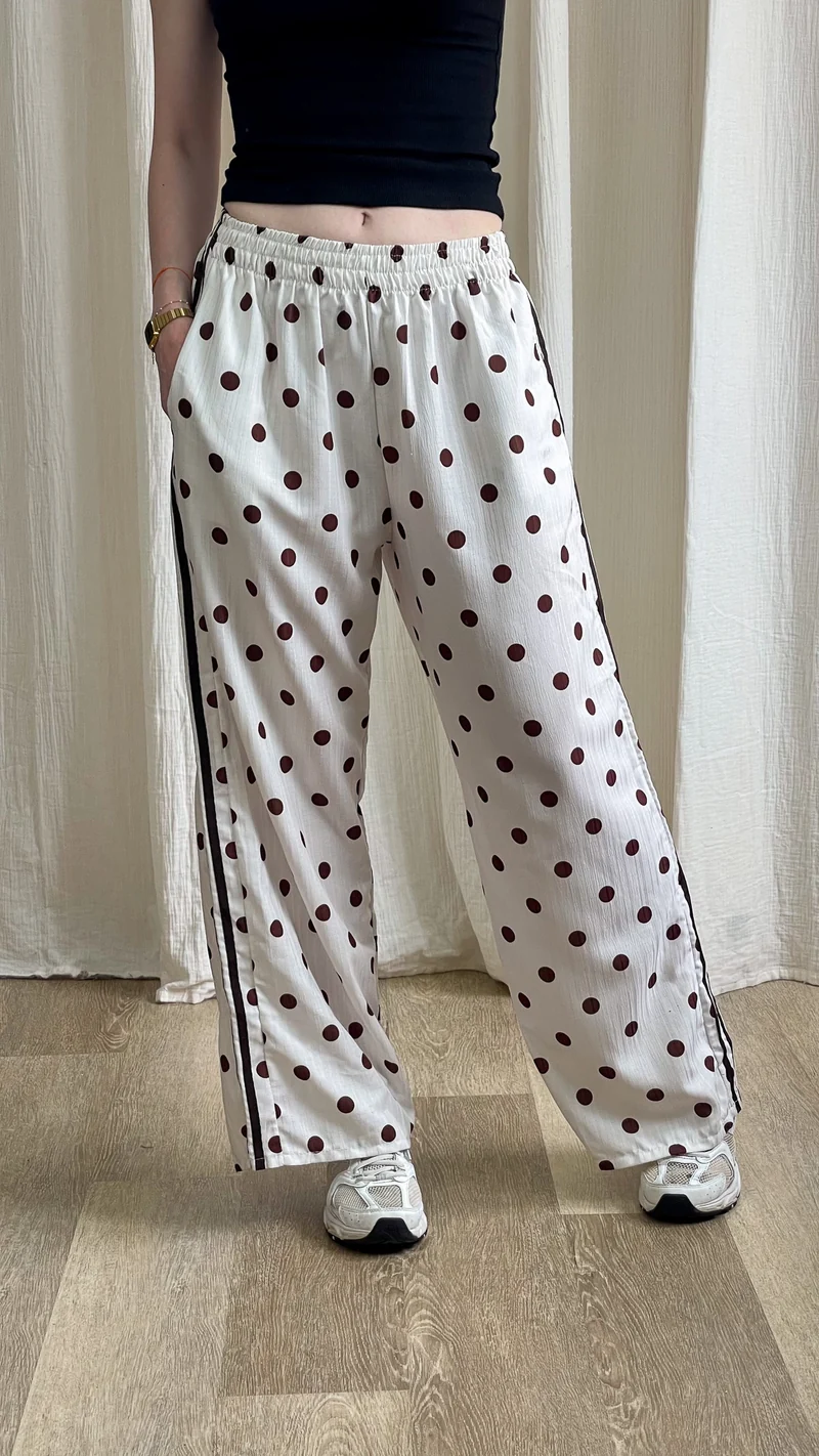 Pantalon Doti - Pantalon large fluide à pois avec bandes latérales