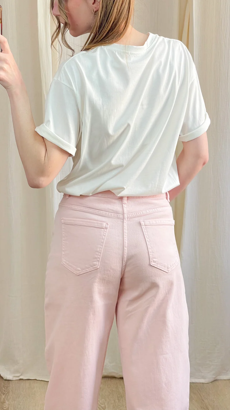 Jean Léni – Jean coupe ballon rose femme taille haute
