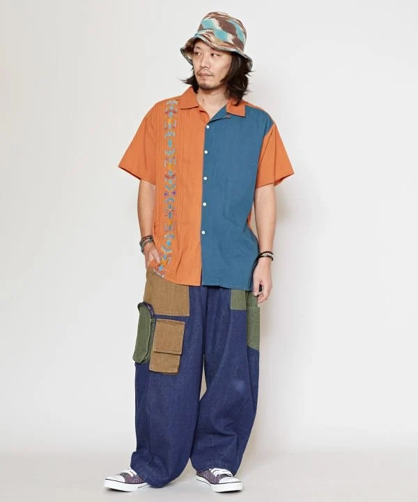 Pantalon en jean patchwork