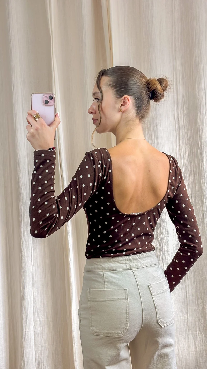 Body Luna - Body marron à pois dos échancré