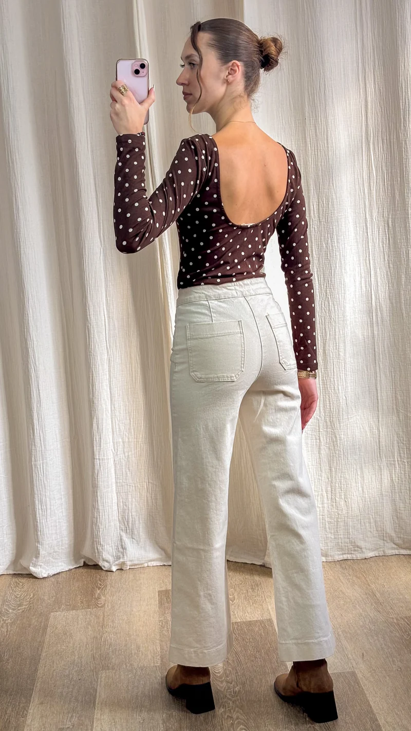 Body Luna - Body marron à pois dos échancré