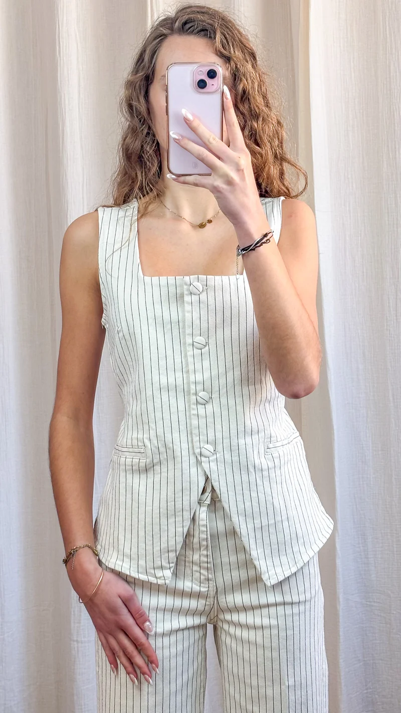 Gilet Tara - Gilet sans manches rayé écru à nouer