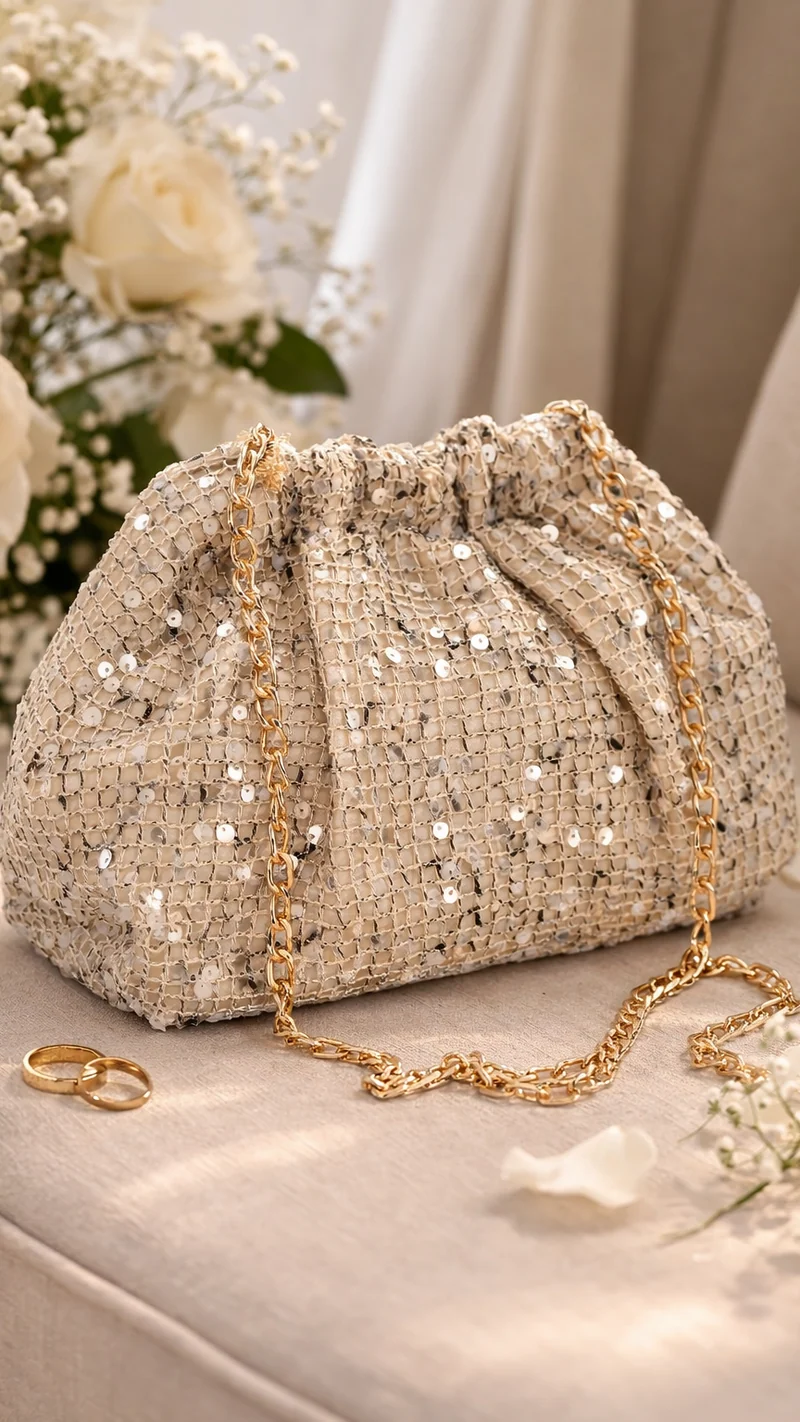 Pochette dorée sequins avec chaîne