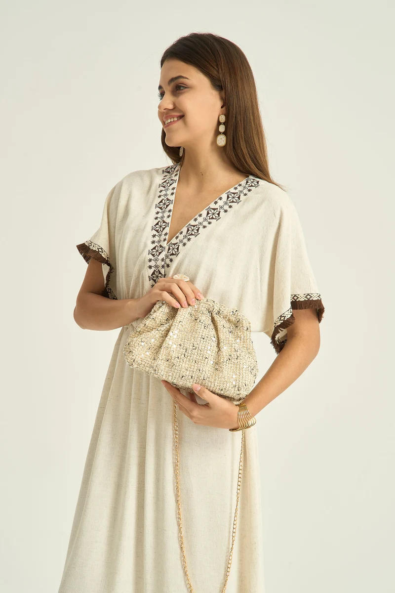 Pochette dorée sequins avec chaîne