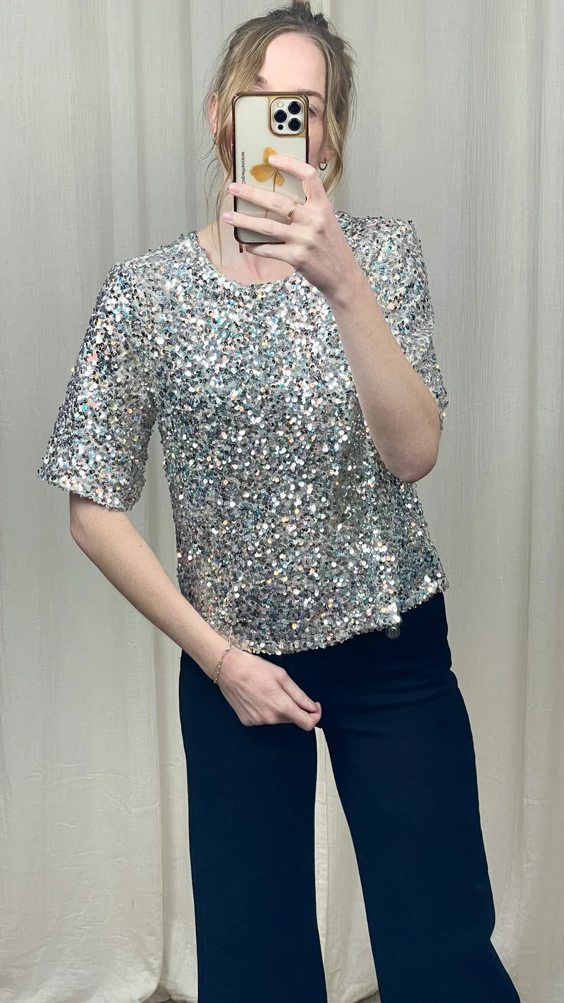 T-shirt Chloé – Top sequins coupe droite
