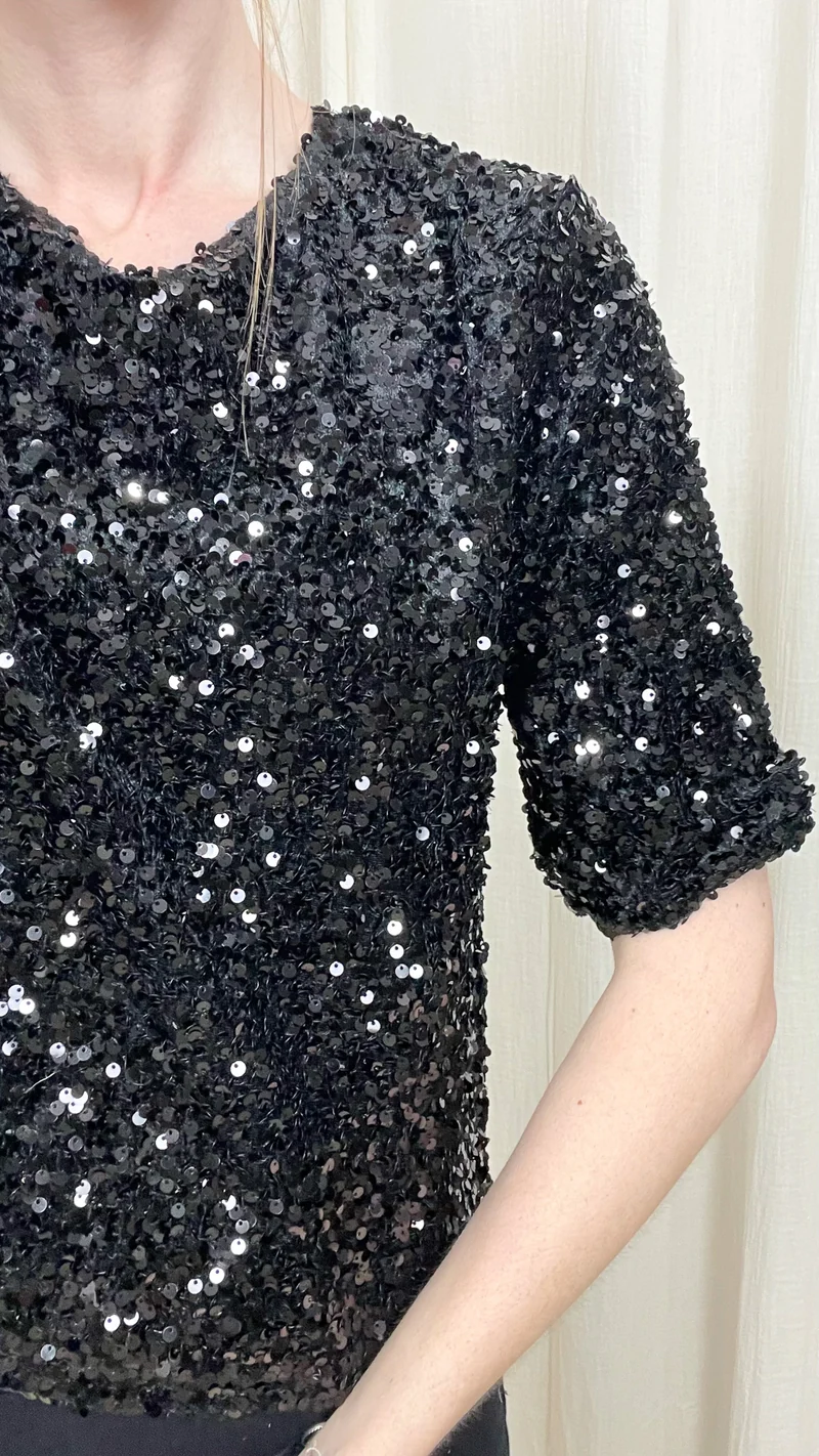 T-shirt Chloé – Top sequins coupe droite