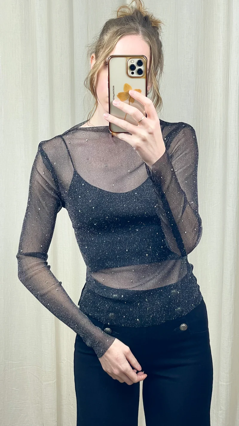 Top Anna – Top en résille pailletée