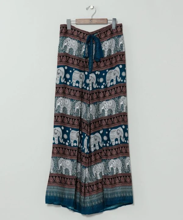Pantalon en rayonne à motif éléphant thaïlandais