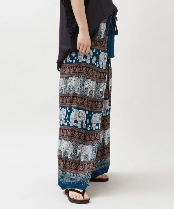 Pantalon en rayonne à motif éléphant thaïlandais