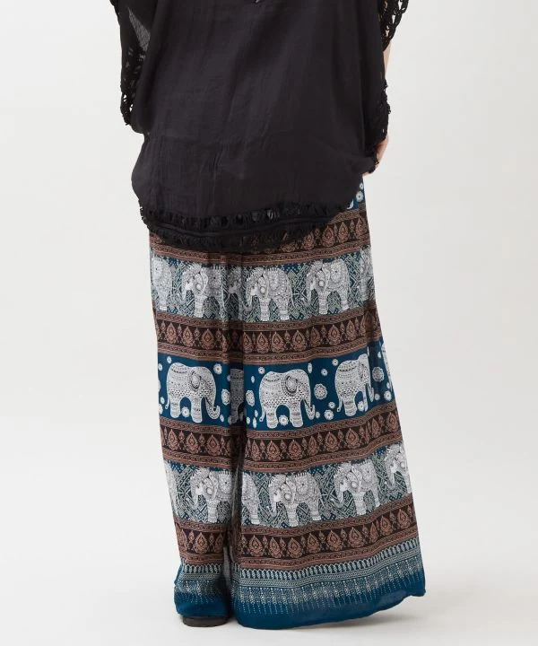 Pantalon en rayonne à motif éléphant thaïlandais