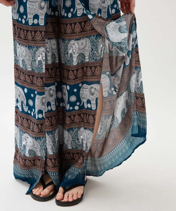 Pantalon en rayonne à motif éléphant thaïlandais