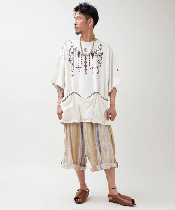 Pantalon harem court en coton aux couleurs de festival