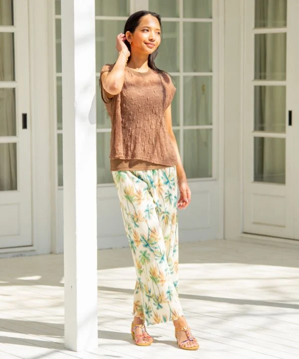 Pantalon de villégiature plissé à motifs botaniques