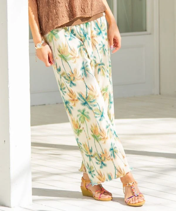 Pantalon de villégiature plissé à motifs botaniques