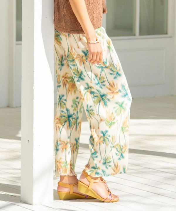 Pantalon de villégiature plissé à motifs botaniques