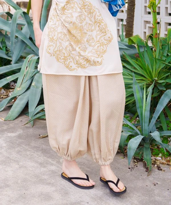Pantalon large à carreaux dobby