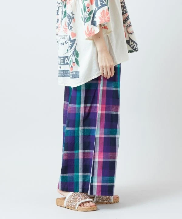 Pantalon large à carreaux Madras