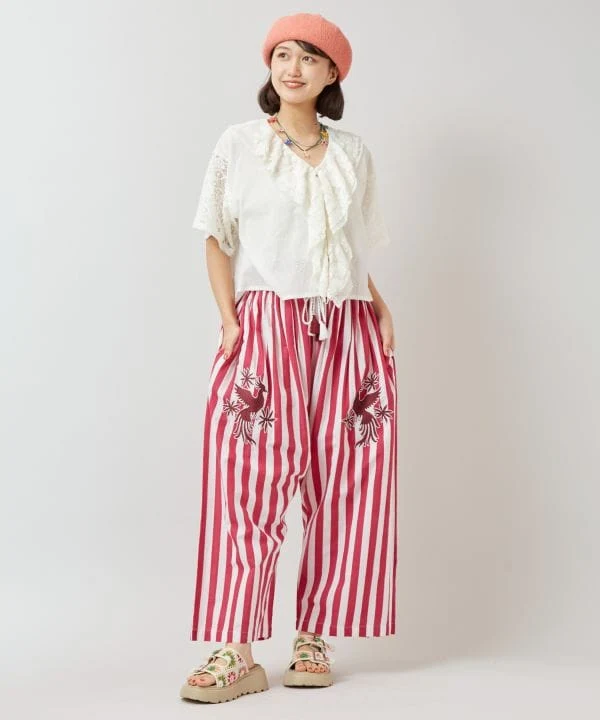 Pantalon en coton rayé Otomi