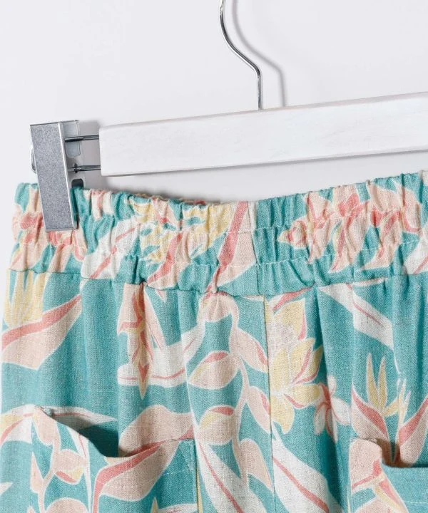 Pantalon évasé en rayonne et lin à motifs botaniques