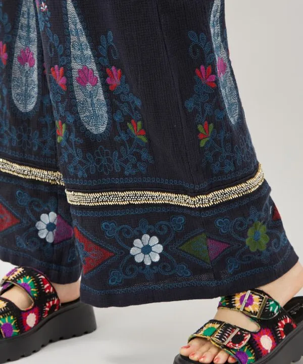 Pantalon droit brodé